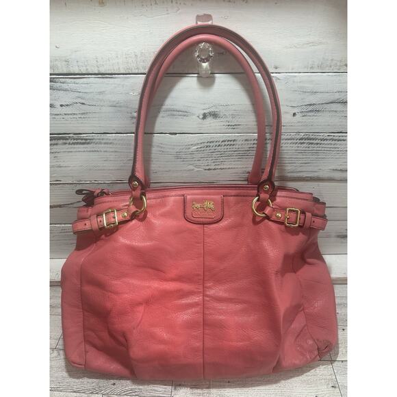 COACH Madison Lindsey Large Pink Leather Shoulder Bag Purse double strap tote - Picture 1 of 14